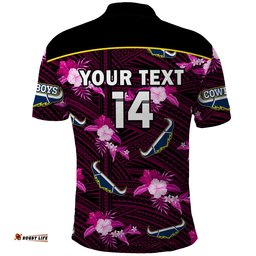 Custom Text And Number Cowboys Rugby Polo Shirt Polynesian Tribal Mix Tropical Hawaiian Pink Style