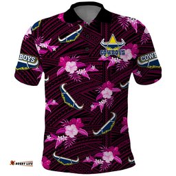 Custom Text And Number Cowboys Rugby Polo Shirt Polynesian Tribal Mix Tropical Hawaiian Pink Style