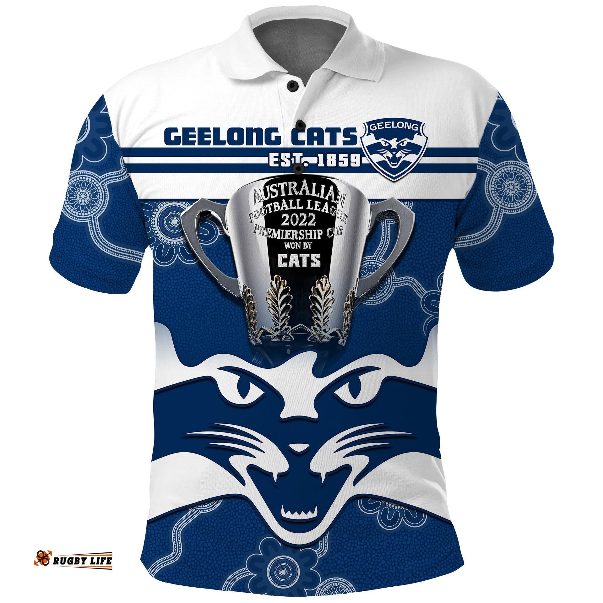 Cats Football Polo Shirt Geelong Premiers 2022 Aboriginal Amazing Aussie
