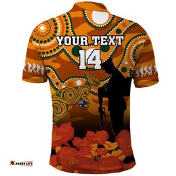 Custom Text And Number Wallabies Rugby ANZAC Polo Shirt Aboriginal Camouflage Lest We Forget