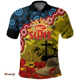 GC Suns Football ANZAC 2023 Polo Shirt Aboriginal Mix Slouch Hat Amazing Aussie