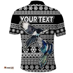Custom Personalised Australian Magpies Christmas Vibe With Aboriginal Dot Painting Style Polo Shirt Amazing Aussie