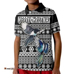 Custom Personalised Australian Magpies Christmas Vibe With Aboriginal Dot Painting Style Polo Shirt Amazing Aussie