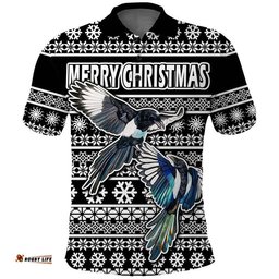 Custom Personalised Australian Magpies Christmas Vibe With Aboriginal Dot Painting Style Polo Shirt Amazing Aussie