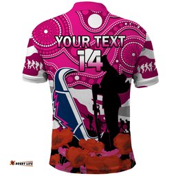 Custom Text And Number Cowboys Rugby ANZAC 2023 Polo Shirt Poppy Mix Aboriginal Magenta Version Amazing Aussie