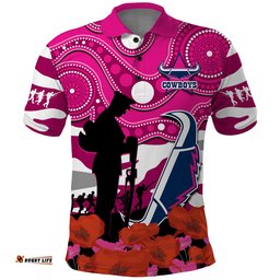 Custom Text And Number Cowboys Rugby ANZAC 2023 Polo Shirt Poppy Mix Aboriginal Magenta Version Amazing Aussie