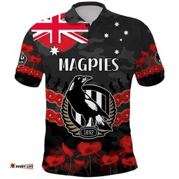 Magpies Football ANZAC Polo Shirt Lest We Forget Amazing Aussie