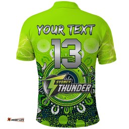 Custom Text and Number Sydney Thunder Polo Shirt Cricket Aboriginal Amazing Aussie