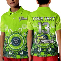 Custom Text and Number Sydney Thunder Polo Shirt Cricket Aboriginal Amazing Aussie