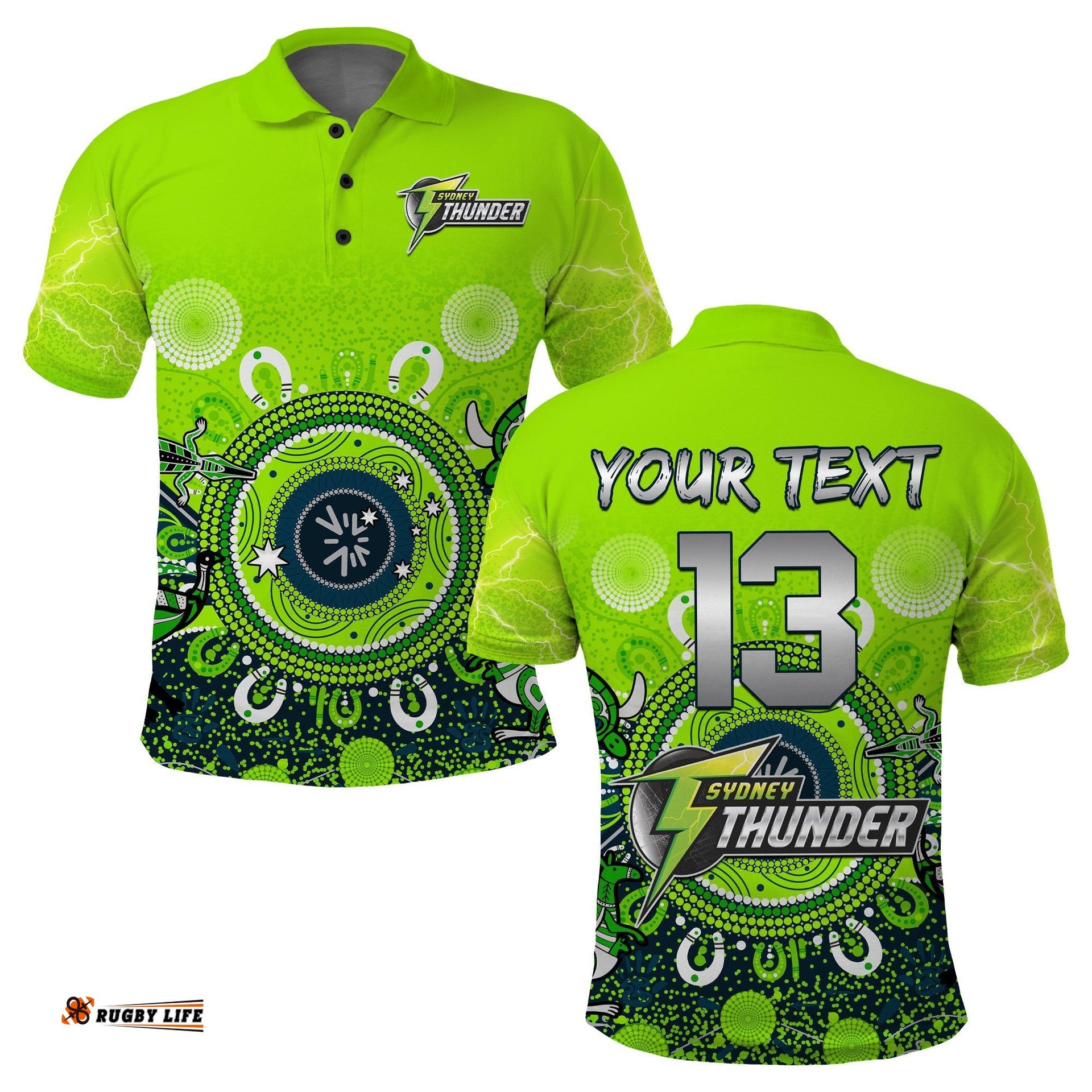 Custom Text and Number Sydney Thunder Polo Shirt Cricket Aboriginal Amazing Aussie