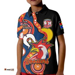 Roosters Rugby NAIDOC 2023 Polo Shirt Tricolours For Our Elders Indigenous Art Amazing Aussie