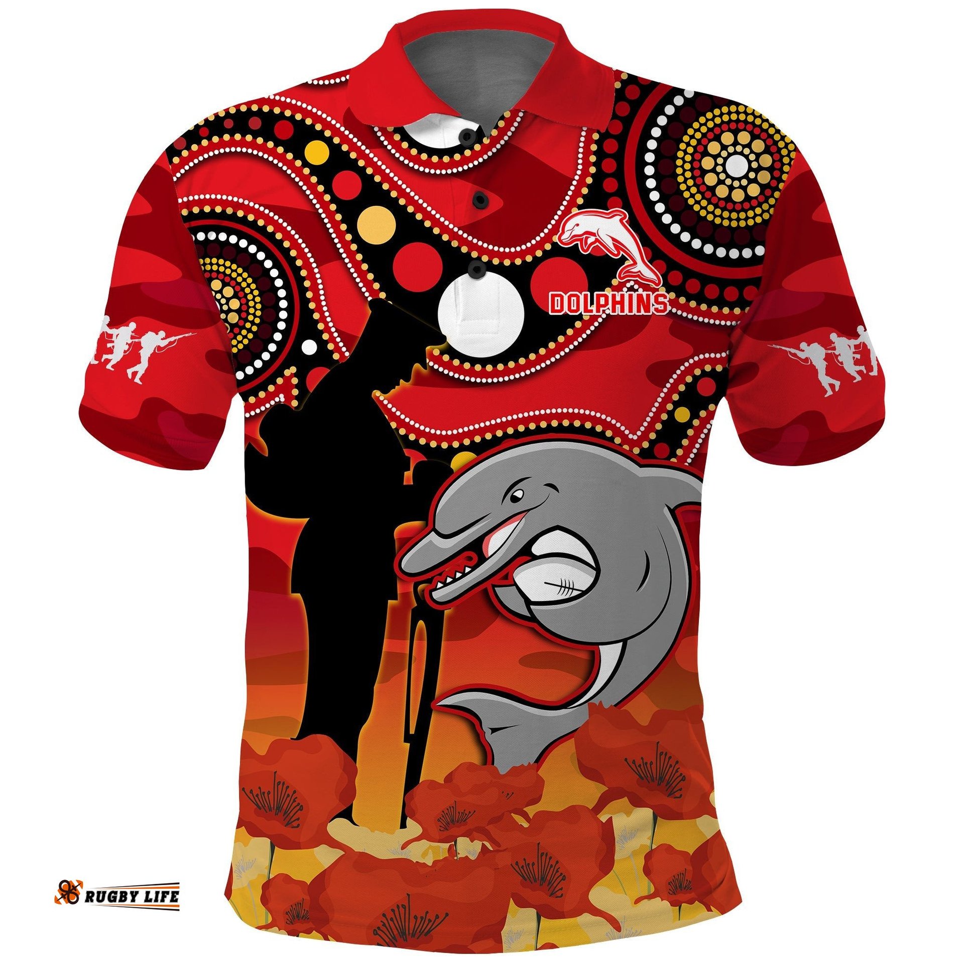 Dolphins Rugby ANZAC 2023 Polo Shirt Lest We Forget Amazing Aussie
