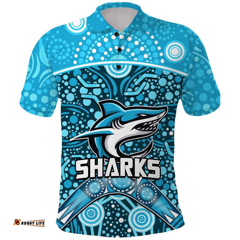 Sharks Rugby Polo Shirt Boomerang Indigenous Dots Amazing Aussie