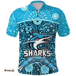 Sharks Rugby Polo Shirt Boomerang Indigenous Dots Amazing Aussie