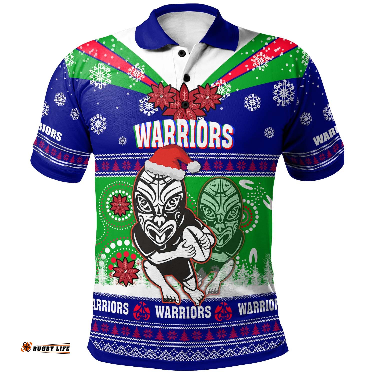 Warriors Rugby Christmas Polo Shirt - Custom Warriors Ugly Christmas And Aboriginal Patterns Polo Shirt Amazing Aussie