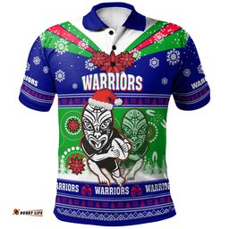 Warriors Rugby Christmas Polo Shirt - Custom Warriors Ugly Christmas And Aboriginal Patterns Polo Shirt Amazing Aussie