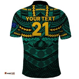 Custom Wallabies Rugby Polo Shirt Polynesian and Aboriginal Special Green Version
