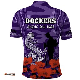 Dockers Football ANZAC 2023 Polo Shirt Aboriginal Mix Poppy Camouflage Amazing Aussie