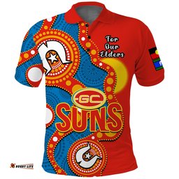 Custom Text And Number Gold Coast Football NAIDOC 2023 Polo Shirt Suns Indigenous For Our Elders Amazing Aussie