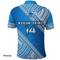 Custom Text And Number Blues Rugby Polo Shirt Aotearoa Super Auckland Polynesian Pattern Amazing Aussie