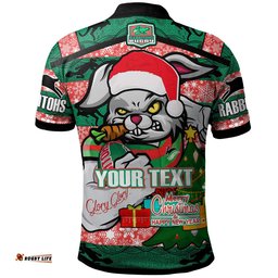 Rabbitohs Christmas Rugby Polo Shirt - Merry Christmas Super Rabbitohs With Rugby Ball And Aboriginal Patterns Custom Polo Shirt Amazing Aussie