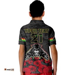 Custom Personalised Panthers Rugby ANZAC Polo Shirt Angry Panther Camouflage With Poppy Amazing Aussie