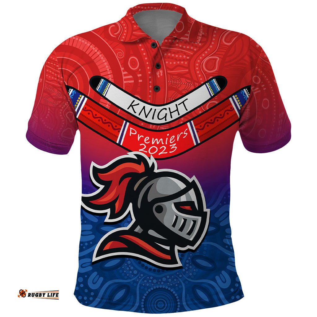 Custom Knights Permier 2023 Polo Shirt NRL Mascot with Aboriginal