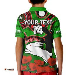 Custom Text And Number Rabbitohs Rugby ANZAC 2023 Polo Shirt Bilby With Eggs Flag Style Amazing Aussie