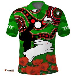 Custom Text And Number Rabbitohs Rugby ANZAC 2023 Polo Shirt Bilby With Eggs Flag Style Amazing Aussie