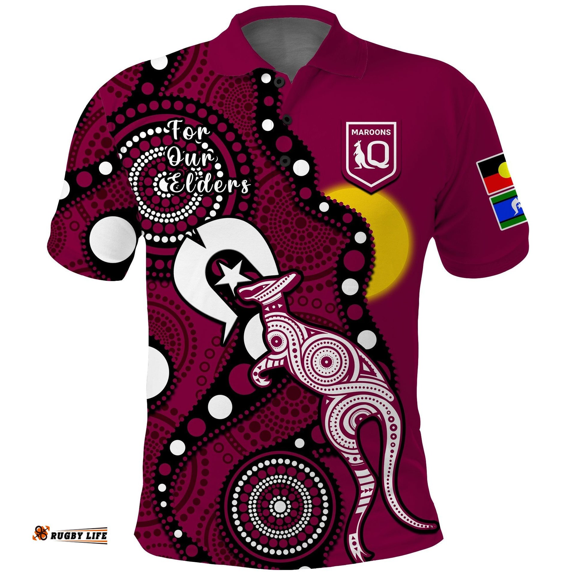 Maroons Rugby NAIDOC 2023 Polo Shirt QLD For Our Elders Indigenous Art Amazing Aussie