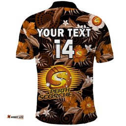 Custom Text And Number Perth Scorchers Cricket Polo Shirt Aboriginal Art Mix Tropical Flowers Amazing Aussie