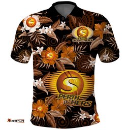 Custom Text And Number Perth Scorchers Cricket Polo Shirt Aboriginal Art Mix Tropical Flowers Amazing Aussie