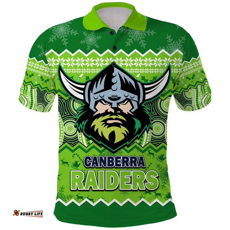 Custom Personalised Canberra The Green Machine Raiders Aboriginal Christmas Vibe Polo Shirt Amazing Aussie