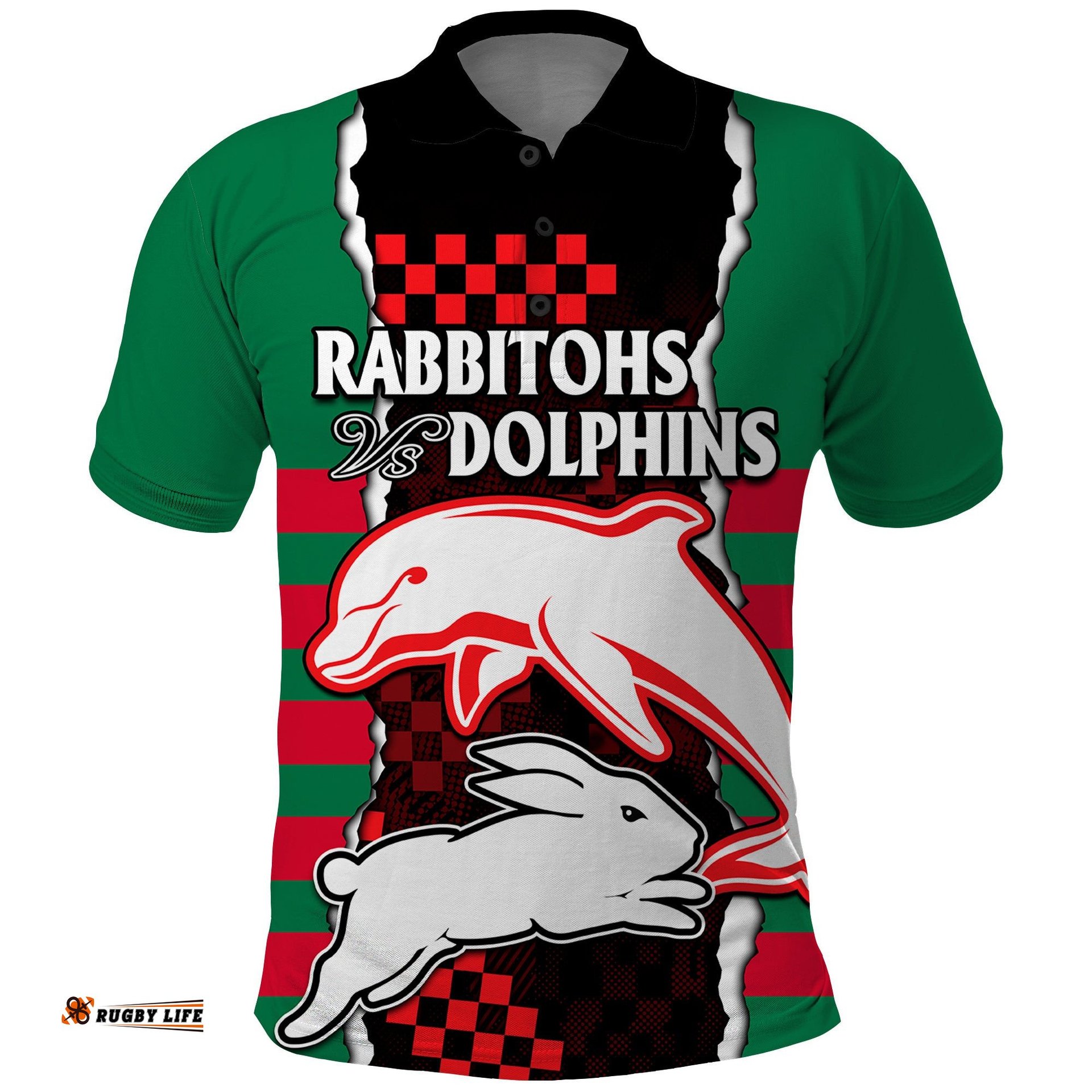 NRL Combine Rabbitohs and Dolphins Polo Shirt Amazing Aussie