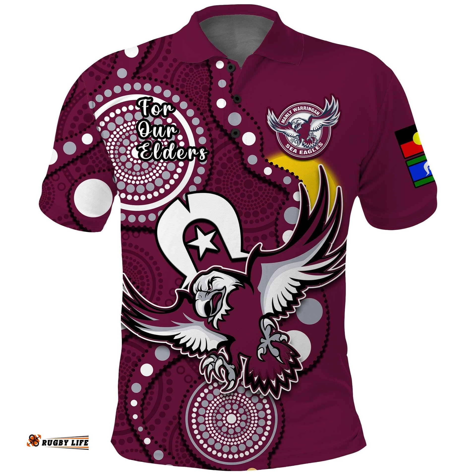 Custom Text And Number Sea Eagles Rugby NAIDOC 2023 Polo Shirt Indigenous For Our Elders Amazing Aussie