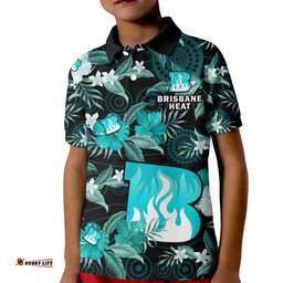 Custom Text And Number Brisbane Heat Cricket Polo Shirt Aboriginal Art Mix Tropical Flowers Amazing Aussie
