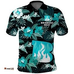 Custom Text And Number Brisbane Heat Cricket Polo Shirt Aboriginal Art Mix Tropical Flowers Amazing Aussie