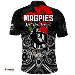 Magpies Football ANZAC Day Polo Shirt Aboriginal Poppy Flowers Amazing Aussie