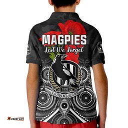 Magpies Football ANZAC Day Polo Shirt Aboriginal Poppy Flowers Amazing Aussie