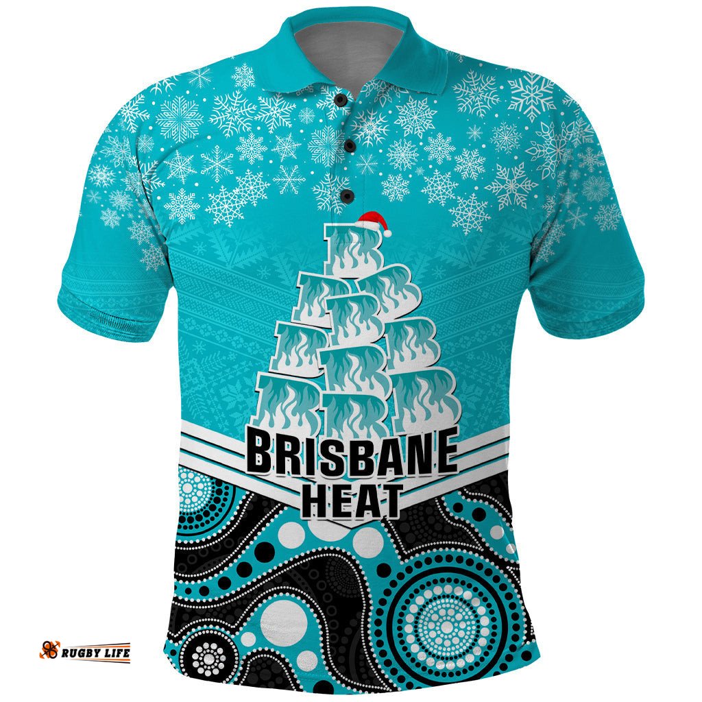 Custom Brisbane Heat Cricket Christmas Polo Shirt Merry Xmas 2023 Indigenous Art