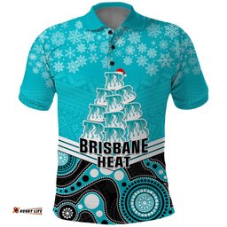 Custom Brisbane Heat Cricket Christmas Polo Shirt Merry Xmas 2023 Indigenous Art