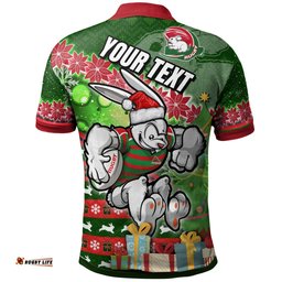 Rabbitohs Rugby Polo Shirt - Custom Christmas Tree Rabbit Rugby Ball Polo Shirt Amazing Aussie