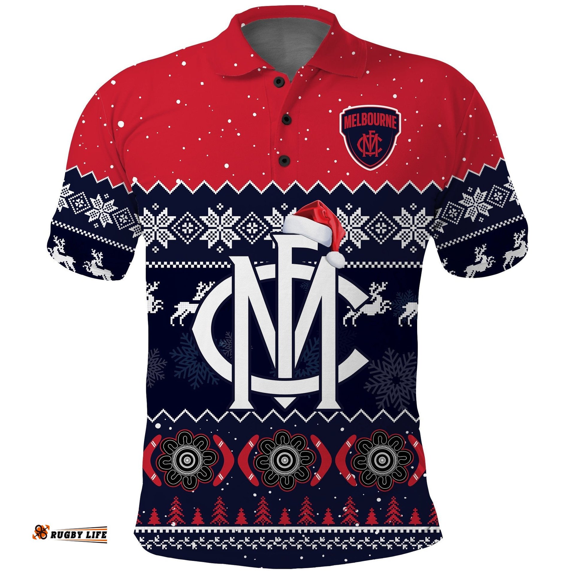 Melbourne Football Polo Shirt Demons Indigenous Merry Christmas Amazing Aussie