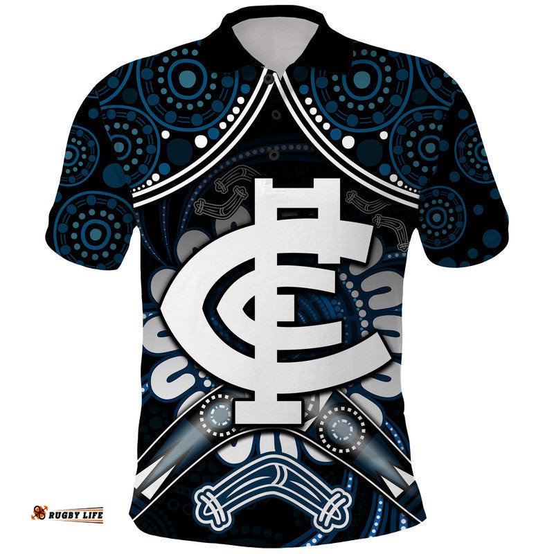 Blues Football Polo Shirt Boomerang Indigenous Dots Amazing Aussie