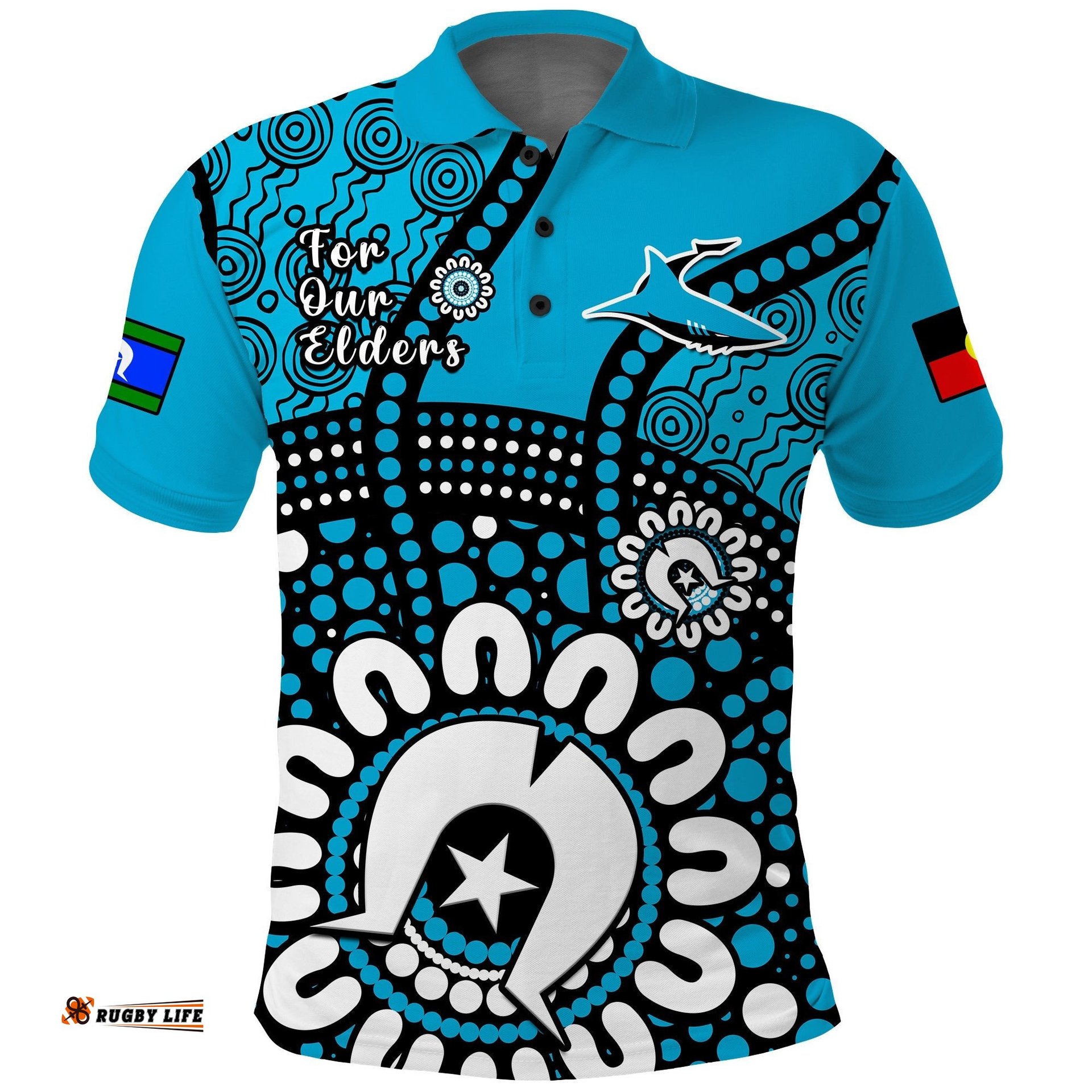 Custom Text And Number Sharks Rugby NAIDOC 2023 Polo Shirt For Our Elders Aboriginal Amazing Aussie