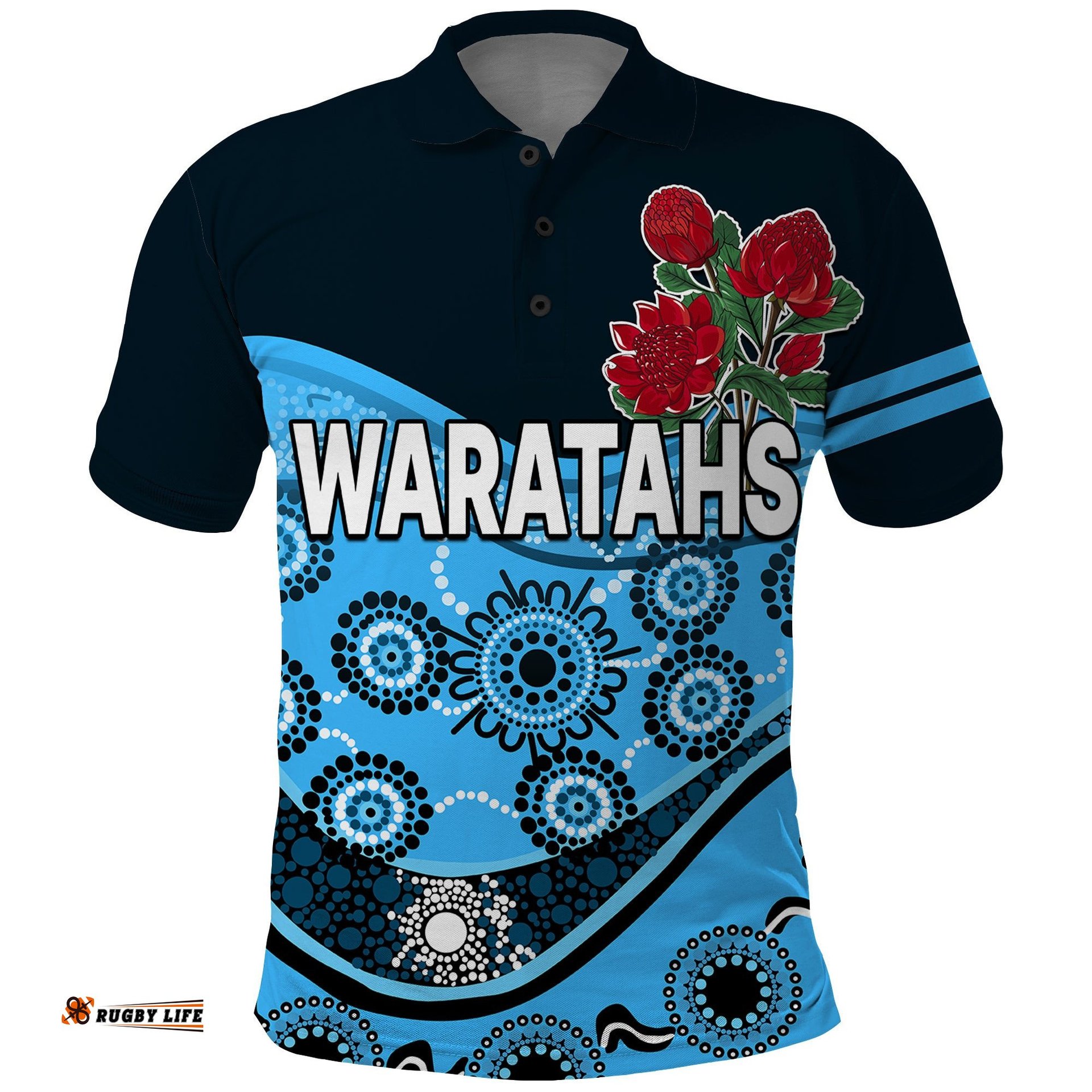 Waratahs Rugby Polo Shirt NSW Red Waratahs Indigenous Amazing Aussie