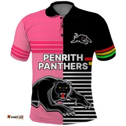 Custom Text And Number Penrith Panthers Rugby Polo Shirt Proud The Panthers Comeback Black and Pink