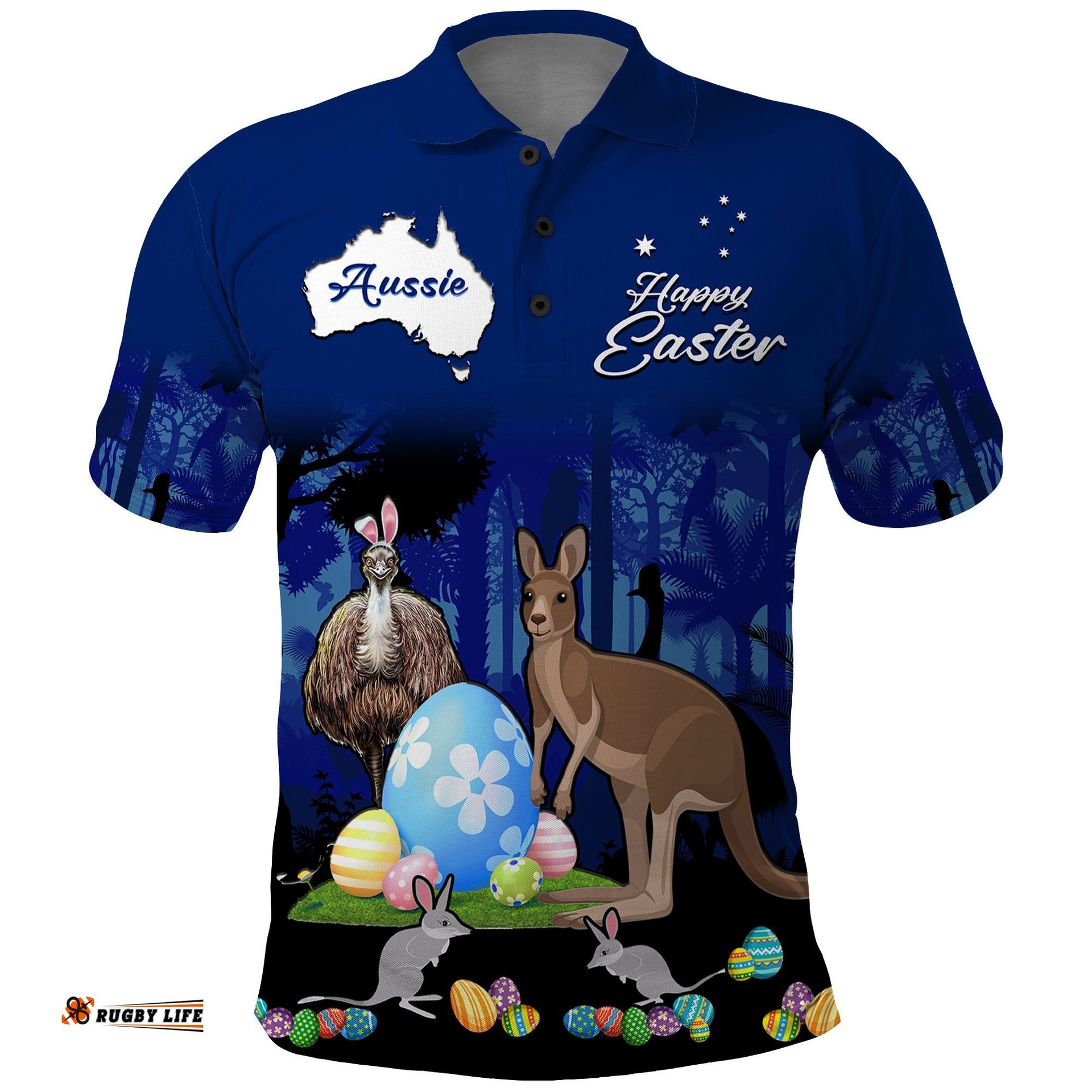 Australia Kangaroo Emu And Bilby Happy Easter Day Polo Shirt Amazing Aussie
