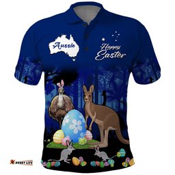 Australia Kangaroo Emu And Bilby Happy Easter Day Polo Shirt Amazing Aussie