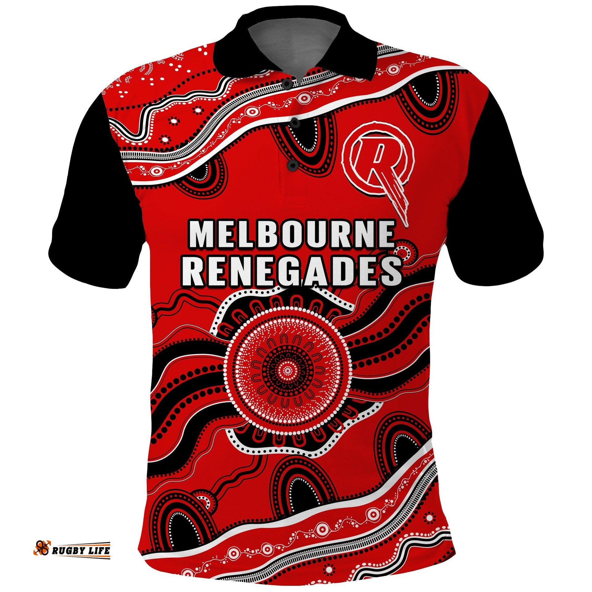Custom Text And Number Renegades Cricket Polo Shirt Melbourne Aboriginal Painting Amazing Aussie